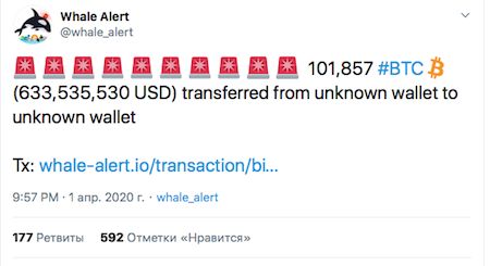 The transfer fee of 101 857 BTC was 26 cents