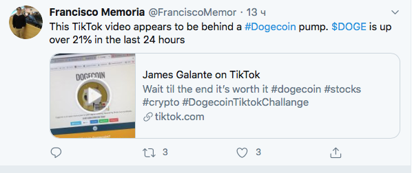 TikTok 비디오 후 Dogecoin이 50 % 성장