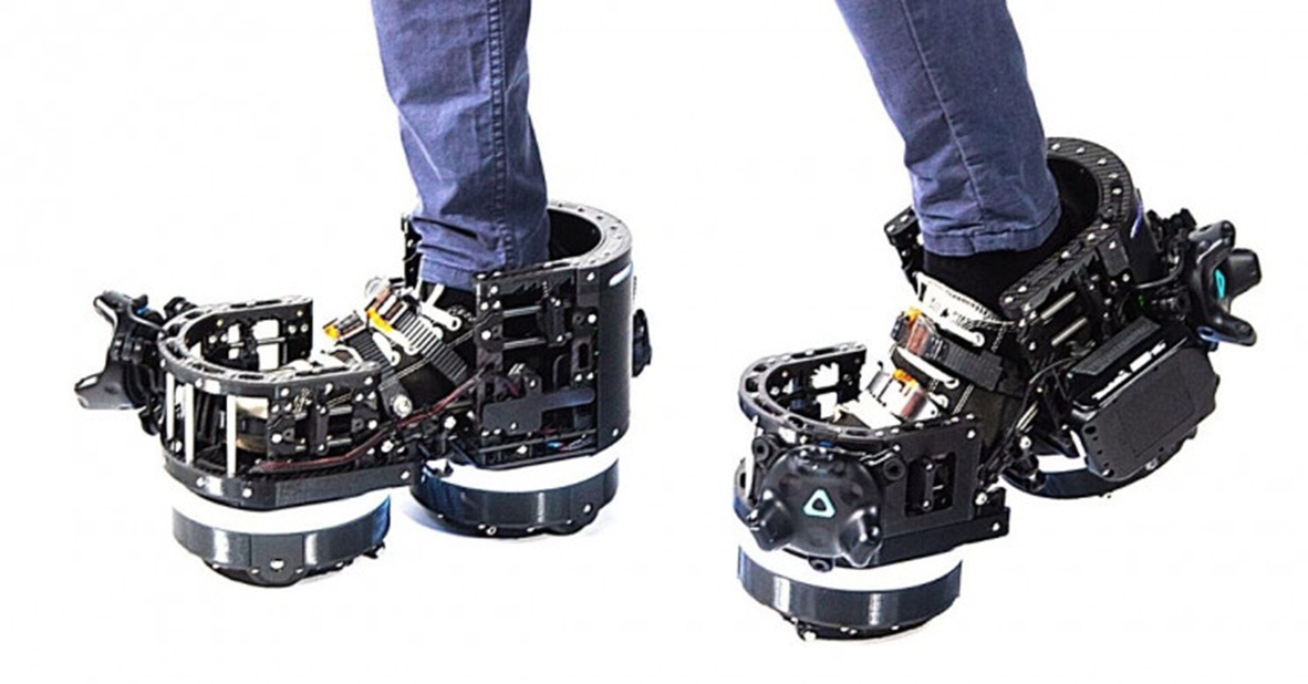 Botas robóticas para movimento seguro em realidade virtual inventadas