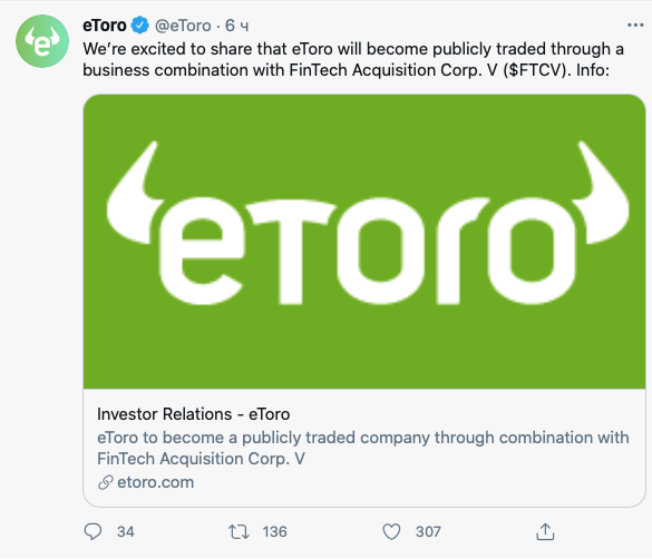 eToro will go public through merger