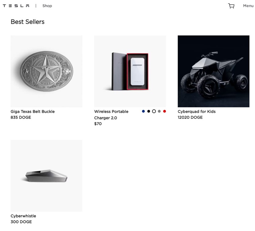 Tesla store began selling some goods for Dogecoin