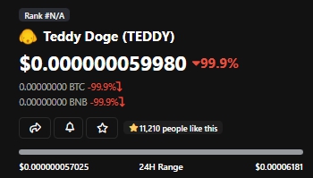 Teddy Doge meme token depreciated by 100% in a day